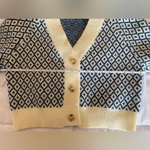 Cider Navy and Cream Diamond Knit Cardigan - Picture 5 of 11